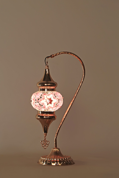 Rose Gold Swan Neck Mosaic Table Lamp, Pink And Rose Gold Table Lamp